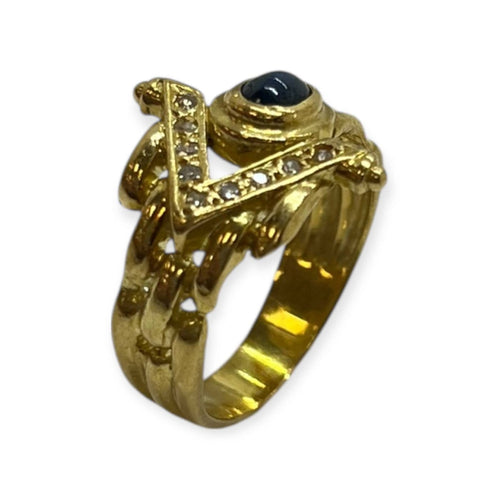 Bague 55 Bague en or jaune 750 - Saphir et diamants 58 Facettes 330093282