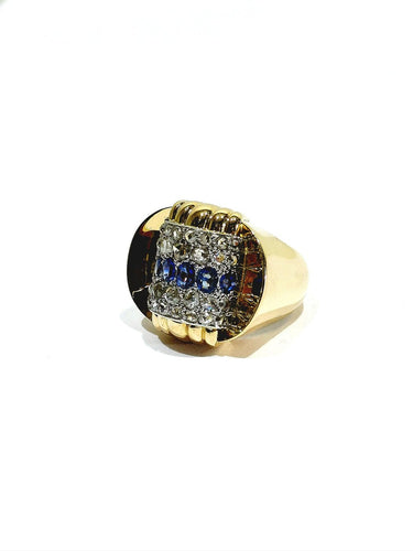 Bague 56 Bague Tank - Bague en or jaune 18 carats, diamants et saphirs 58 Facettes id: 1754206