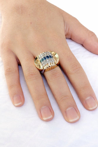 Bague 56 Bague Tank - Bague en or jaune 18 carats, diamants et saphirs 58 Facettes id: 1754206
