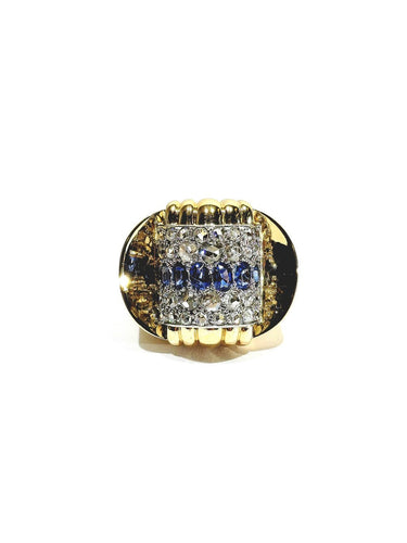 Bague 56 Bague Tank - Bague en or jaune 18 carats, diamants et saphirs 58 Facettes id: 1754206