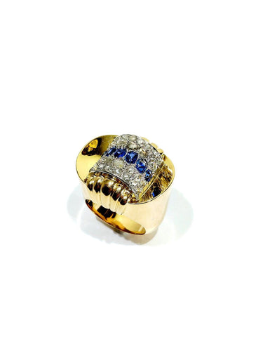 Bague 56 Bague Tank - Bague en or jaune 18 carats, diamants et saphirs 58 Facettes id: 1754206