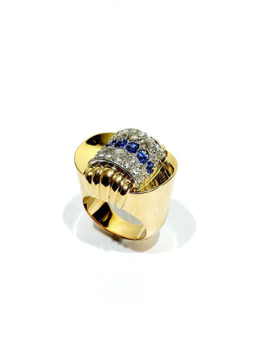 Bague 56 Bague Tank - Bague en or jaune 18 carats, diamants et saphirs 58 Facettes id: 1754206