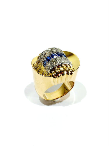 Bague 56 Bague Tank - Bague en or jaune 18 carats, diamants et saphirs 58 Facettes id: 1754206
