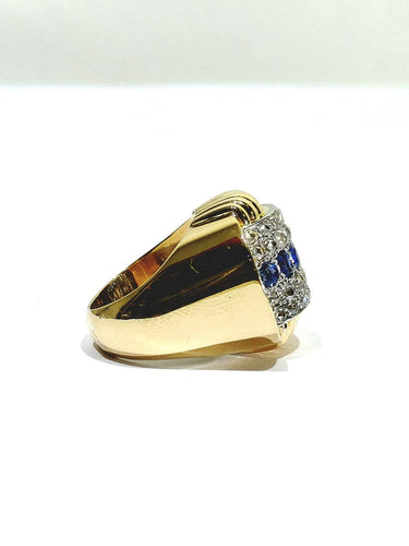 Bague 56 Bague Tank - Bague en or jaune 18 carats, diamants et saphirs 58 Facettes id: 1754206