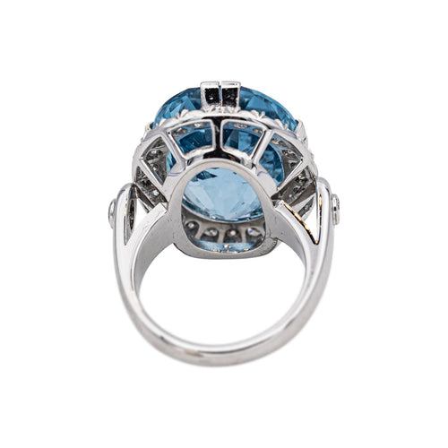 Bague 52 Bague Cocktail Or blanc Aigue marine, Diamant 58 Facettes 4501050CN