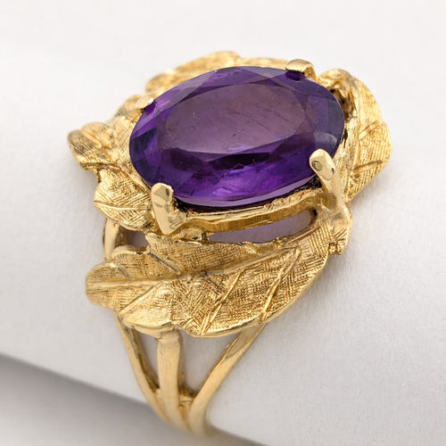 Bague 53 Bague feuille en or jaune et améthyste 58 Facettes 36563