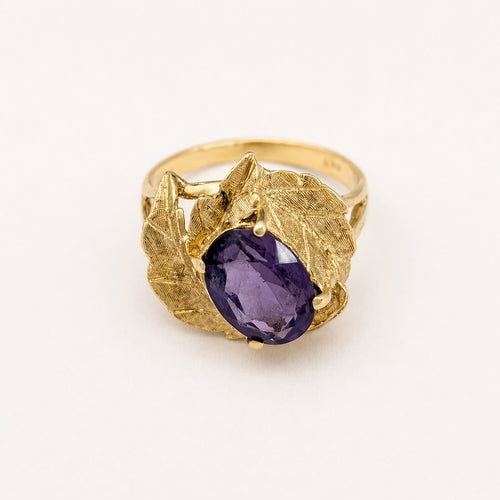 Bague 53 Bague feuille en or jaune et améthyste 58 Facettes 36563
