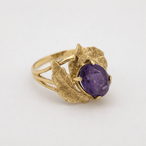 Bague 53 Bague feuille en or jaune 18 carats et améthyste 58 Facettes 36563