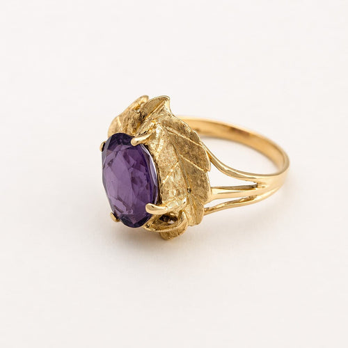 Bague 53 Bague feuille en or jaune et améthyste 58 Facettes 36563