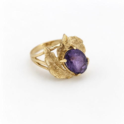 Bague 53 Bague feuille en or jaune et améthyste 58 Facettes 36563