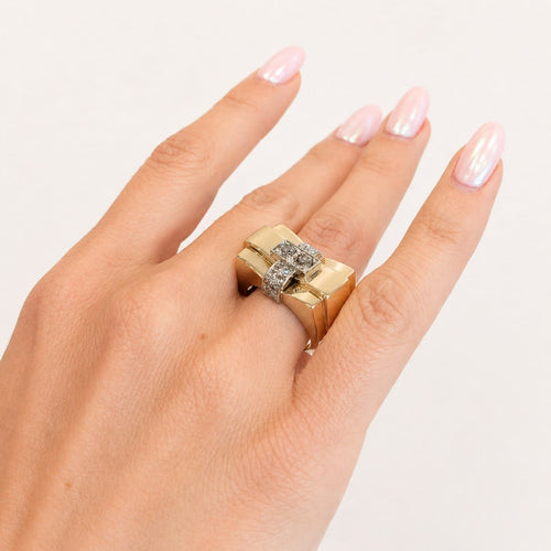 Bague 57 Tank - Bague en or jaune et blanc diamants 58 Facettes 36575