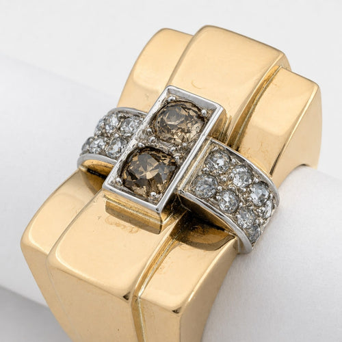 Bague 57 Tank - Bague en or jaune et blanc diamants 58 Facettes 36575