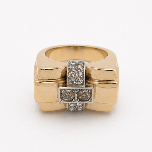 Bague 57 Bague tank en or jaune et or blanc avec diamants 58 Facettes 36575