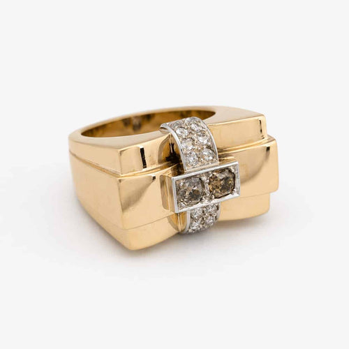 Bague 57 Tank - Bague en or jaune et blanc diamants 58 Facettes 36575