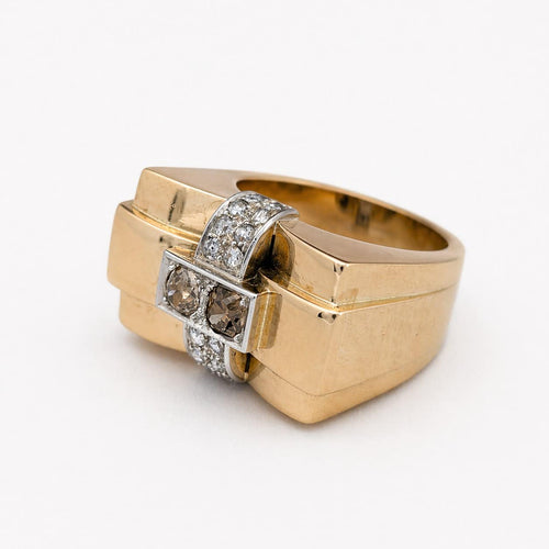 Bague 57 Tank - Bague en or jaune et blanc diamants 58 Facettes 36575