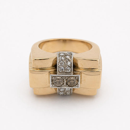 Bague 57 Tank - Bague en or jaune et blanc diamants 58 Facettes 36575