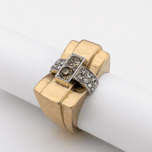 Bague 57 Bague tank en or jaune et or blanc avec diamants 58 Facettes 36575
