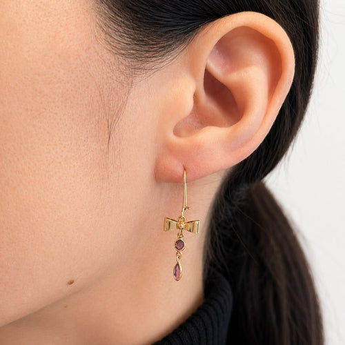 Boucles d'oreilles Ruban - Boucles d’oreilles en or jaune et gemmes roses 58 Facettes 34289