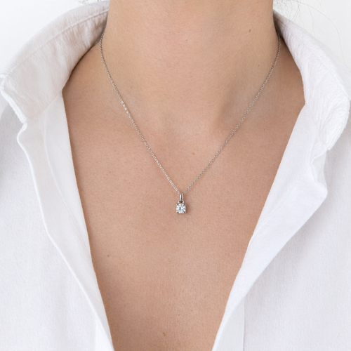 Pendentif Pendentif solitaire en or blanc 18 carats et diamant 0,90 ct 58 Facettes 36256
