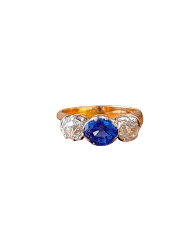 Bague 52 Bague jarretière en or rose 18 carats, platine, saphir et diamants 58 Facettes sc