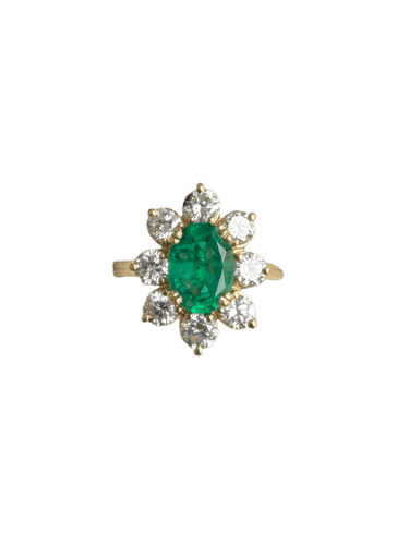 Bague 53 Bague marguerite en or jaune, émeraude et diamants 58 Facettes me