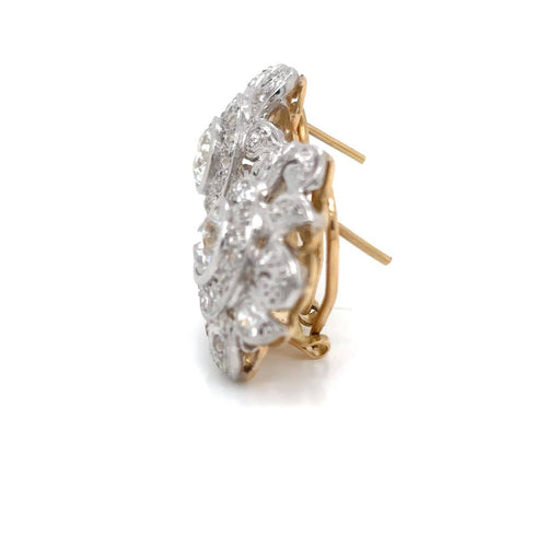 Boucles d'oreilles Boucles d’oreilles anciennes - Motif floral en or blanc et jaune, diamants 58 Facettes BO-B07