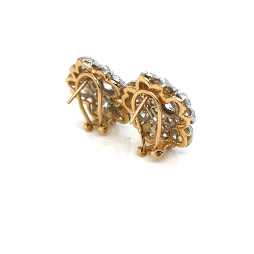 Boucles d'oreilles Boucles d’oreilles anciennes - Motif floral en or blanc et jaune, diamants 58 Facettes BO-B07