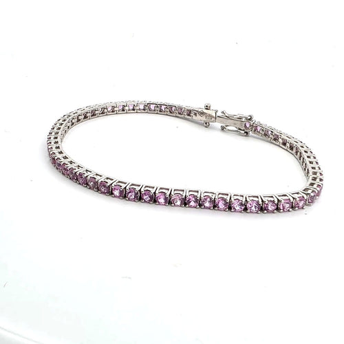 Bracelet Bracelet tennis en platine avec saphirs roses 58 Facettes BR/001