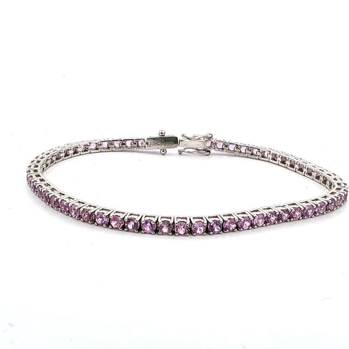 Bracelet Bracelet tennis en platine avec saphirs roses 58 Facettes BR/001