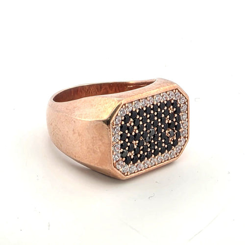 Bague 55 Bague en or rose 18 kt avec diamants noirs et blancs 58 Facettes AN/001