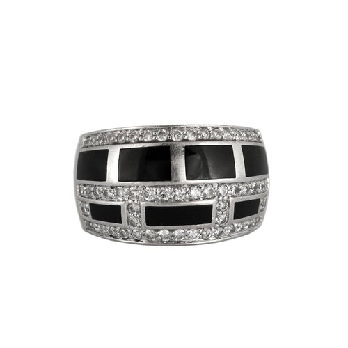 Bague 51.5 Bague jonc émaillée en or blanc et diamants 58 Facettes BO/230029 RIV