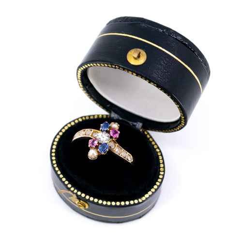 Bague 53 Bague Art nouveau - Cluster en or 14k avec diamants, saphirs, rubis et perles 58 Facettes 3F5425ABC9734D598422D7412A27156B
