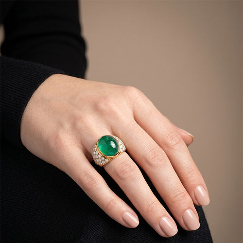 Bague 56 Bague Cabochon - Émeraude et diamants en or jaune 58 Facettes 61300078