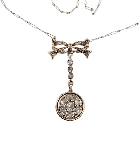 Collier Collier Art déco en or blanc 18k et platine, diamants taille rose 58 Facettes A07032