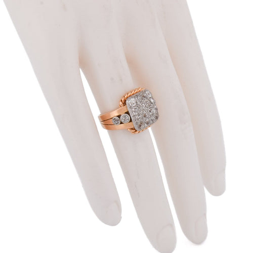 Bague 49 Bague Art déco en or jaune 18 ct et platine avec diamants 58 Facettes AN 643 '(00319)