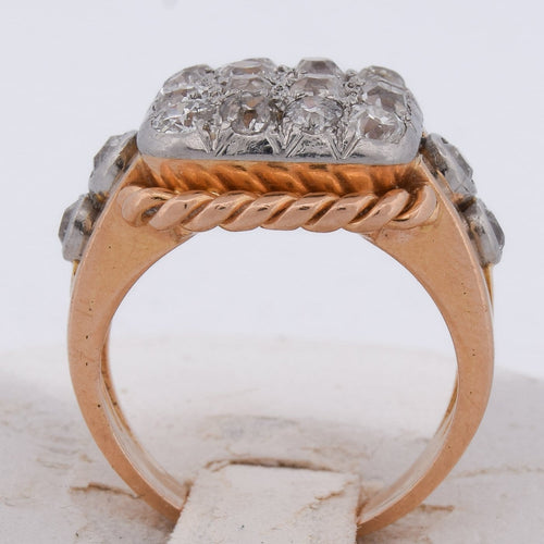 Bague 49 Bague Art déco en or jaune 18 ct et platine avec diamants 58 Facettes AN 643 '(00319)