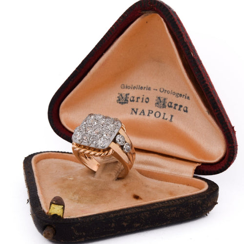 Bague 49 Bague Art déco en or jaune 18 ct et platine avec diamants 58 Facettes AN 643 '(00319)