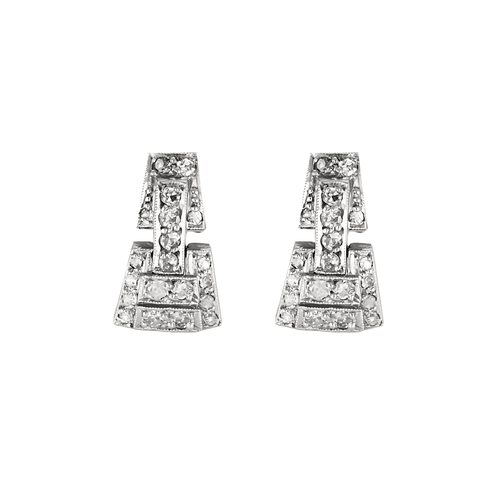 Boucles d'oreilles Paire de Petites Boucles d'oreilles en or gris et diamants style Art Déco 58 Facettes 260272
