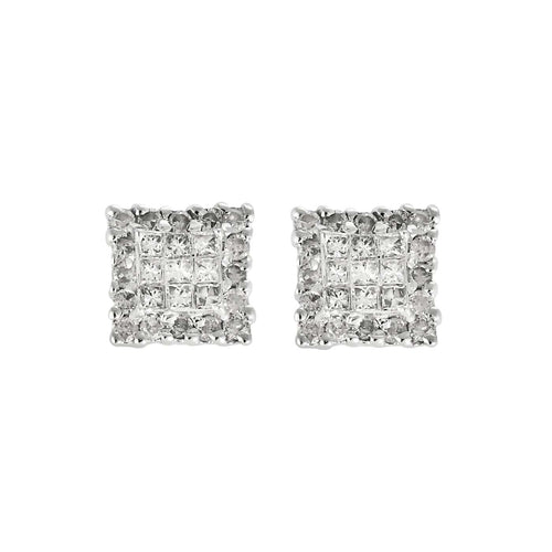Paire de Boutons d'oreilles en or gris, diamants princesse et diamants taillés en brillant 58 Facettes 260273