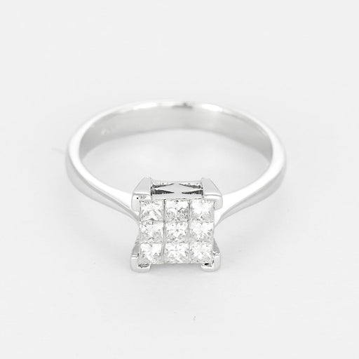 Bague 51 Bague moderniste en or gris et petits diamants princesse 58 Facettes 260274