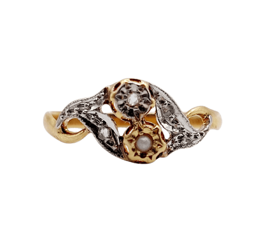 Bague 55 Bague toi et moi Art nouveau en or 18k et platine, perle et diamants 58 Facettes A07002