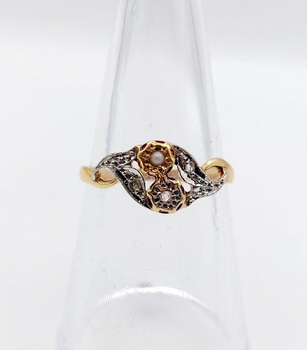 Bague 55 Bague toi et moi Art nouveau en or 18k et platine, perle et diamants 58 Facettes A07002