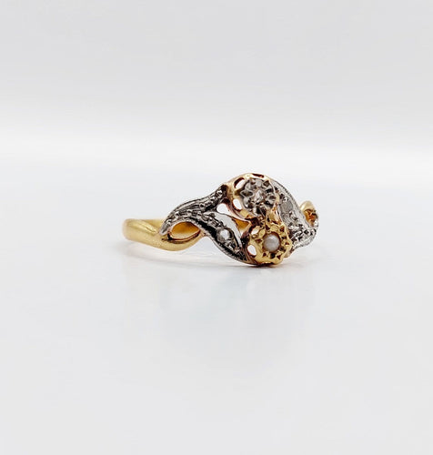 Bague 55 Bague toi et moi Art nouveau en or 18k et platine, perle et diamants 58 Facettes A07002