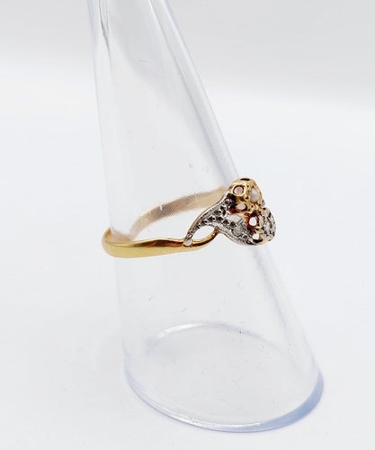 Bague 55 Bague toi et moi Art nouveau en or 18k et platine, perle et diamants 58 Facettes A07002