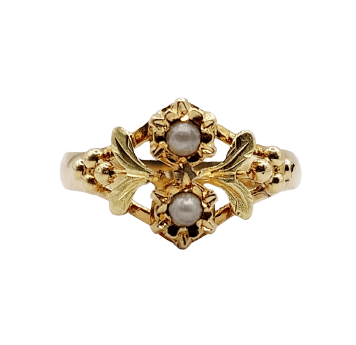 Bague 52 Bague toi et moi Art nouveau en or jaune 18 carats et perles 58 Facettes A07003