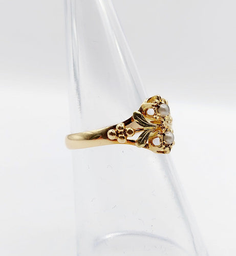 Bague 52 Bague toi et moi Art nouveau en or jaune 18 carats et perles 58 Facettes A07003