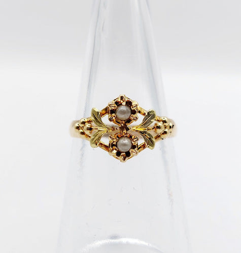 Bague 52 Bague toi et moi Art nouveau en or jaune 18 carats et perles 58 Facettes A07003