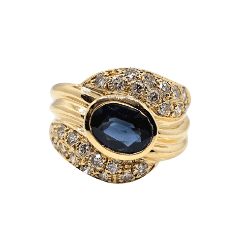 Bague 54.5 Bague bandeau en or jaune, saphir et diamants 58 Facettes 695
