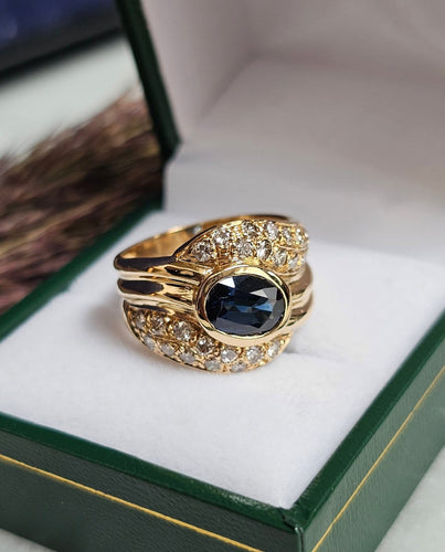 Bague 54.5 Bague bandeau en or jaune, saphir et diamants 58 Facettes 695
