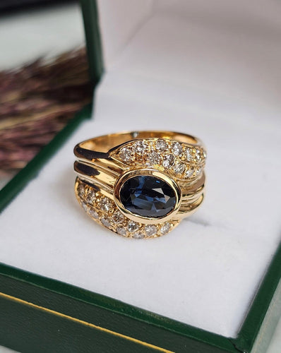 Bague 54.5 Bague bandeau en or jaune, saphir et diamants 58 Facettes 695